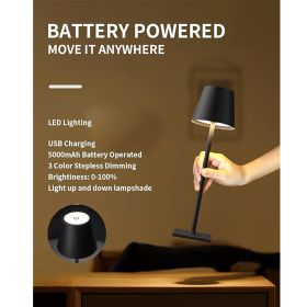 Cordless Table Lamp, Portable LED Desk Lamp, 5000mAh Battery Operated, 3 Color Stepless Dimming Up, For Restaurant Bedroom Bars Outdoor Party Camping